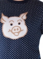 Sweater knitted blue with a pig
