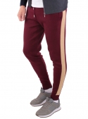 Knitted maroon trousers with beige stripes