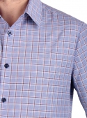 Casual Gray-Red Cotton Checked Shirt