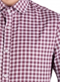 Casual maroon-white cotton check shirt