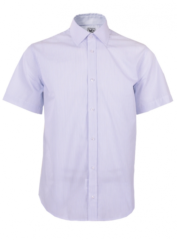Рубашка белая классическая хлопковая в голубую полоску