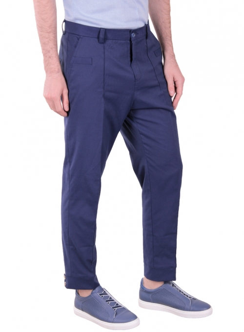 Trousers are man's blue monophonic cotton