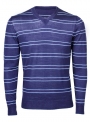 Пуловер мужской трикотажный синий с V-образным вырезом горловины и полосками