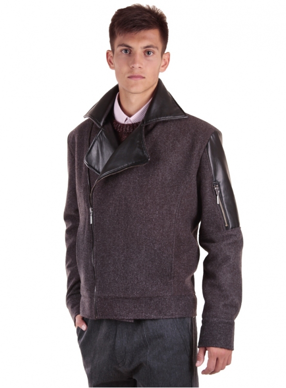 Пальто мужское укороченное шерстяное сіре со вставками