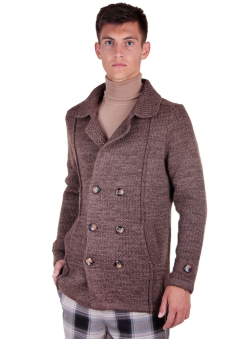 The jacket is man's knitted brown
