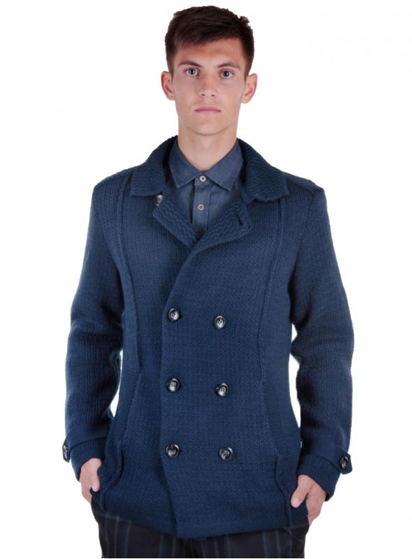 Пальто-піджак чоловіче в'язане сине