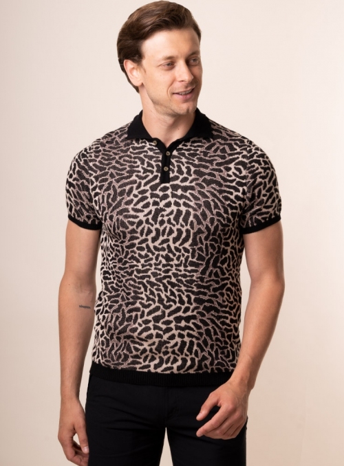 Men's knitted polo with gepard skin
