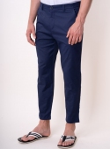 Trousers are man's dark blue monophonic cotton