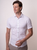 Мужская белая льняная рубашка с коротким рукавом и растительным принтом