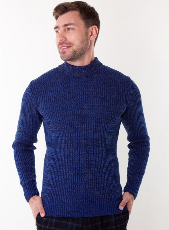 Men's blue melange sweater in rib knit.