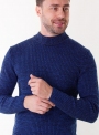 Men's blue melange sweater in rib knit.