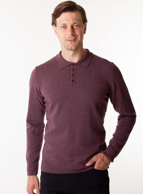 Men's brown cashmere polo in a fine knit