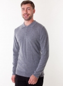 Men's grey cashmere polo in a fine knit