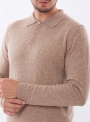 Men's beige cashmere polo in a fine knit