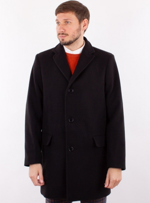 Мужское шерстяное пальто черного цвета