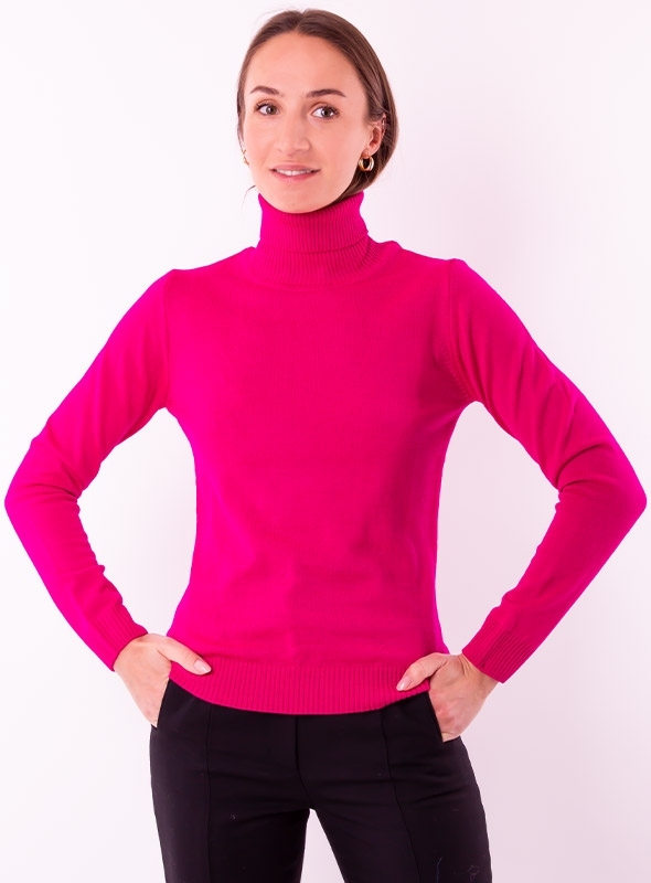 Жіночий светр гольф Мілано кольору фуксії тонкої в'язки