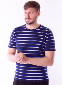 Мужская хлопковая футболка синяя в полоску