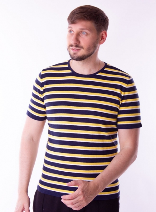 Мужская хлопковая футболка желтая в полоску