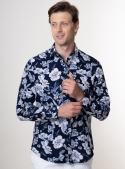 Мужская синяя рубашка с цветочным принтом