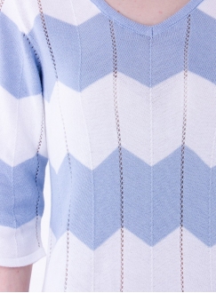 Вязаное голубое с белым платье в полоску
