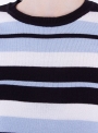 Вязаная женская футболка в черную, молочную и голубую полоску